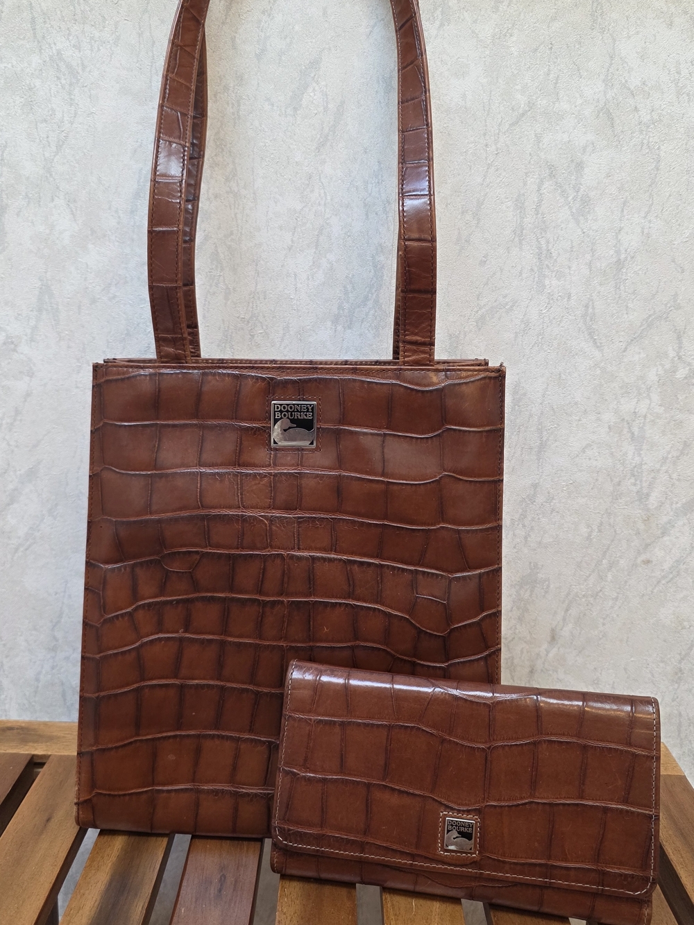 Dooney & Bourke Brown Croc-Embossed Leather Tote with Wallet